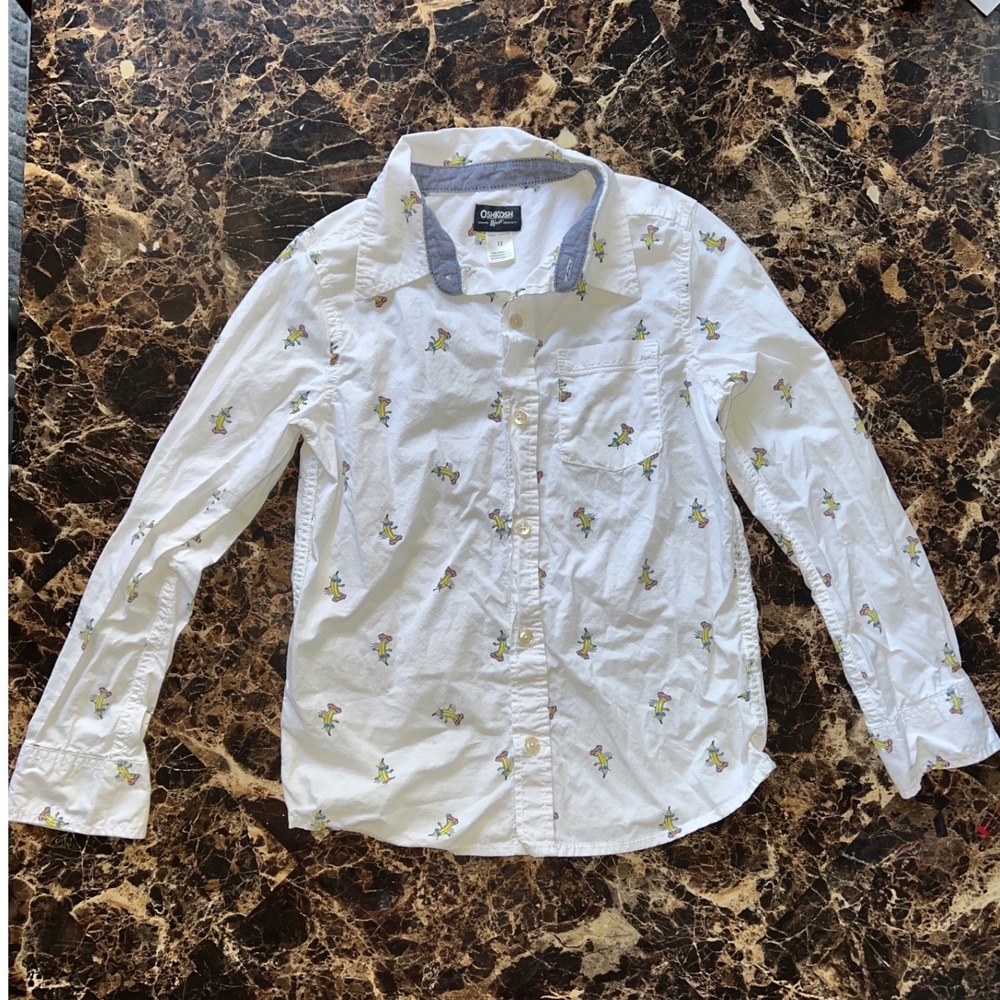 OshKosh B'gosh Boys White Banana Skater Print Long Sleeve Button Up Shirt 12